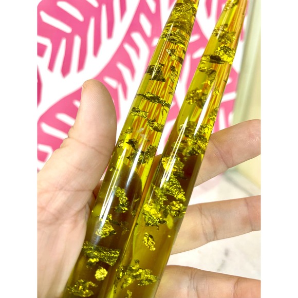 Vintage Green Lucite Candle Sticks w/ Gold Flecks - Picture 7 of 7